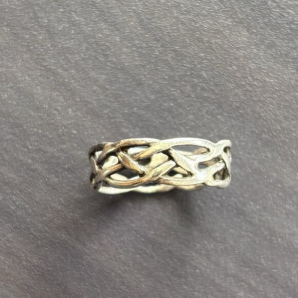 Thailand 925 Sterling Silver Stacked Woven Ring Band Sz 6.5 Vtg Classic - Picture 3 of 10